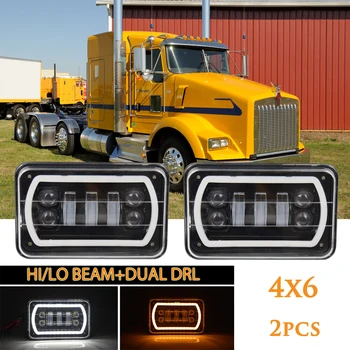 

4X6 Car Led Headlight Square Light White Halo DRL Amber Turn Signal Sealed high/low Beam Replacement For Ford Trucks Offrord