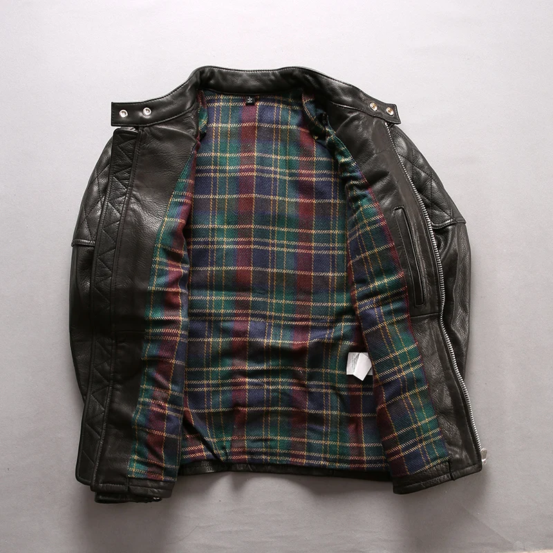 Модная мужская мотоциклетная куртка из воловьей кожи, приталенная мужская куртка из натуральной кожи, Мужская Черная куртка из натуральной кожи