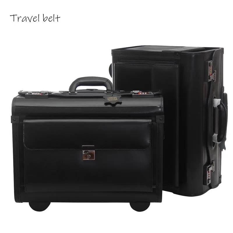 

100% genuine leather Aviation official high quality 19/18 inch size Rolling Luggage Spinner brand Travel Suitcase