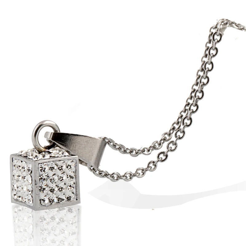 

Stainless Steel Jewelry with 9mm CZ Crystal stone Pendant Necklace