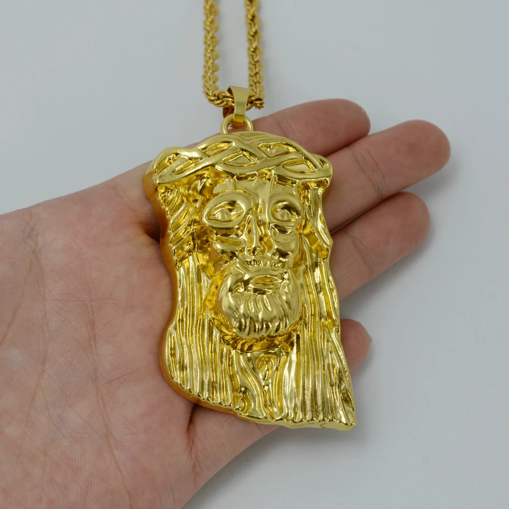 Ожерелье с подвеской в виде большого Иисуса золотого цвета # 023106B|jesus piece|pendant