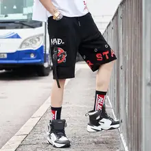 Европа и США Хай-стрит хип-хоп Шорты из денима с принтом, обтекаемый повседневные штаны с пятизвездочным принтом впитывает пот и Штаны