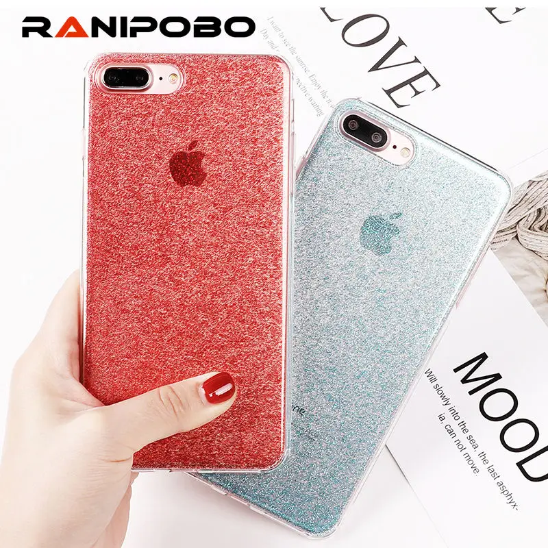 

Shining Glitter Powder Phone Case For iPhone X 6 6S 7 8 Plus Fashion transparent Soft IMD Mobile Phone Back Cover