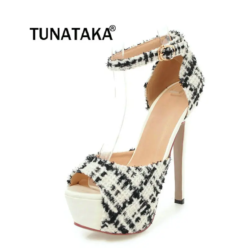 

Women Thin High Heel Buckle Strap Platform Sandals Fashion Peep Toe Cover Heel Party Dress Summer Shoes Apricot Black White