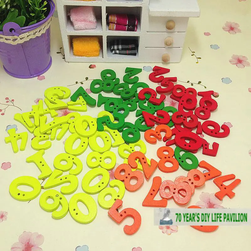 

COLOUR 0-9 number Digital Wooden buttons Children decorative button Green, yellow, orange, red DIY Accessories 100pcs/lot
