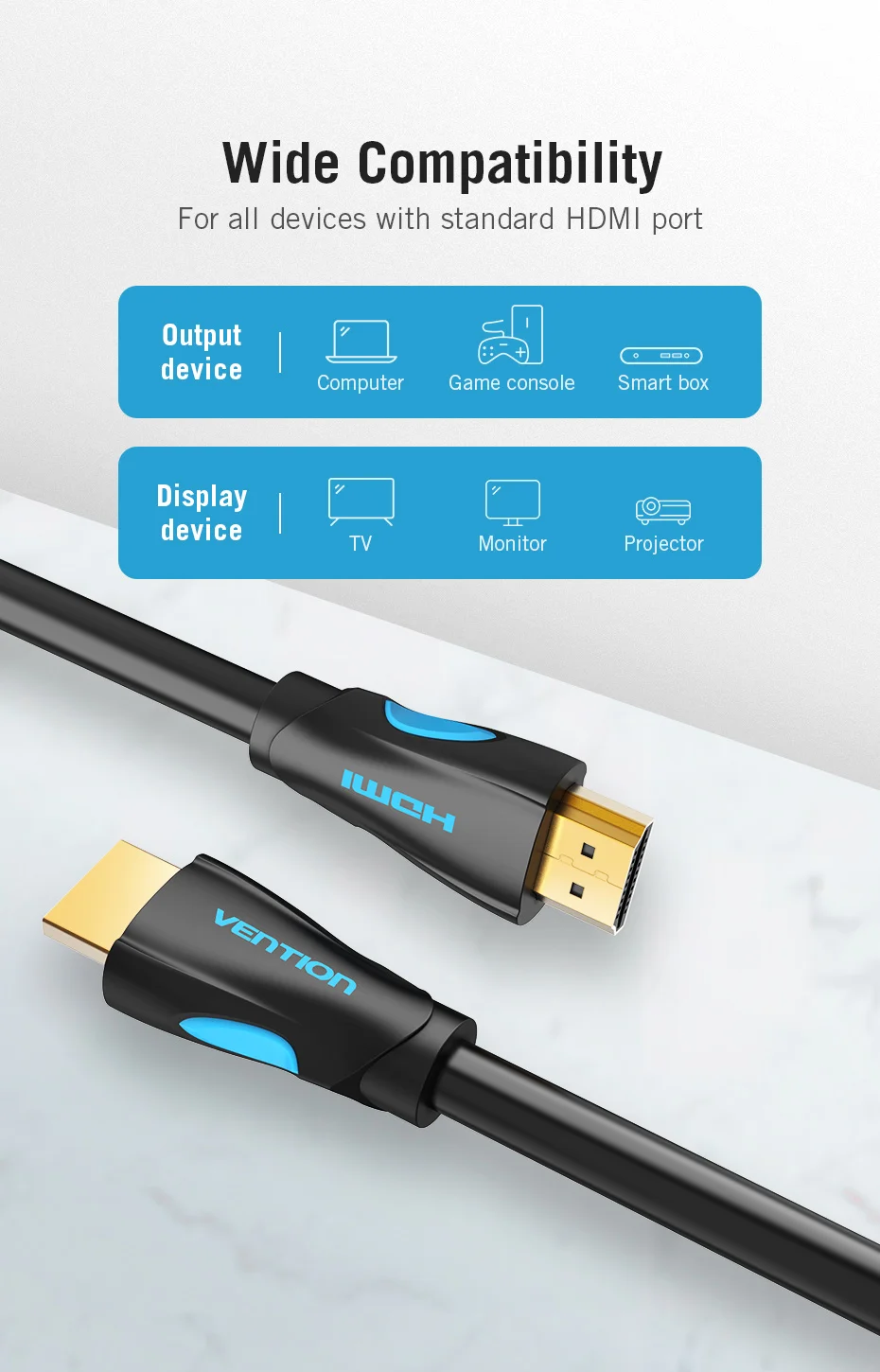 Vention HDMI кабель 4K HDMI к HDMI 2,0 позолоченный Соединительный кабель для разветвителя Переключатель HDMI кабель для HDTV lcd PS3 4 Pro 10 м 15 м