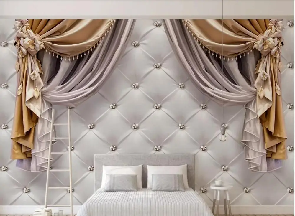 

Private custom three-dimensional European curtain soft pack TV sofa living room bedroom background wallpaper mural