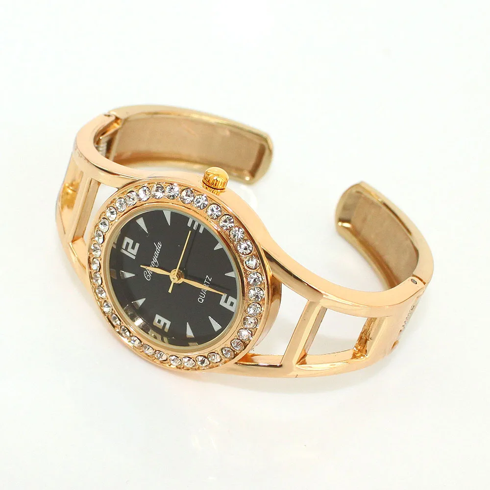 Шикарные Женские часы с кристаллами, модные женские часы-браслет, стальные Женские кварцевые наручные часы, наручные часы, Relogio Feminino D4 - Цвет: Gold Black