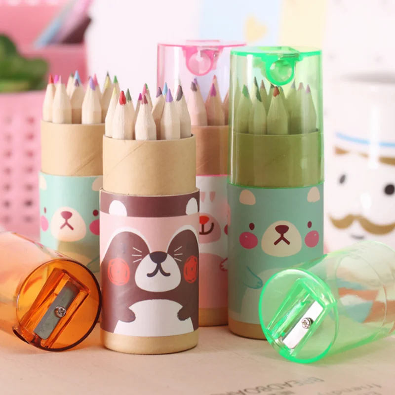 

12 Pcs/set Kawaii Mini Crayons Pencils Creative Stationery Cute Bear Pencils For School Girl Boy Colored Pencils Gift