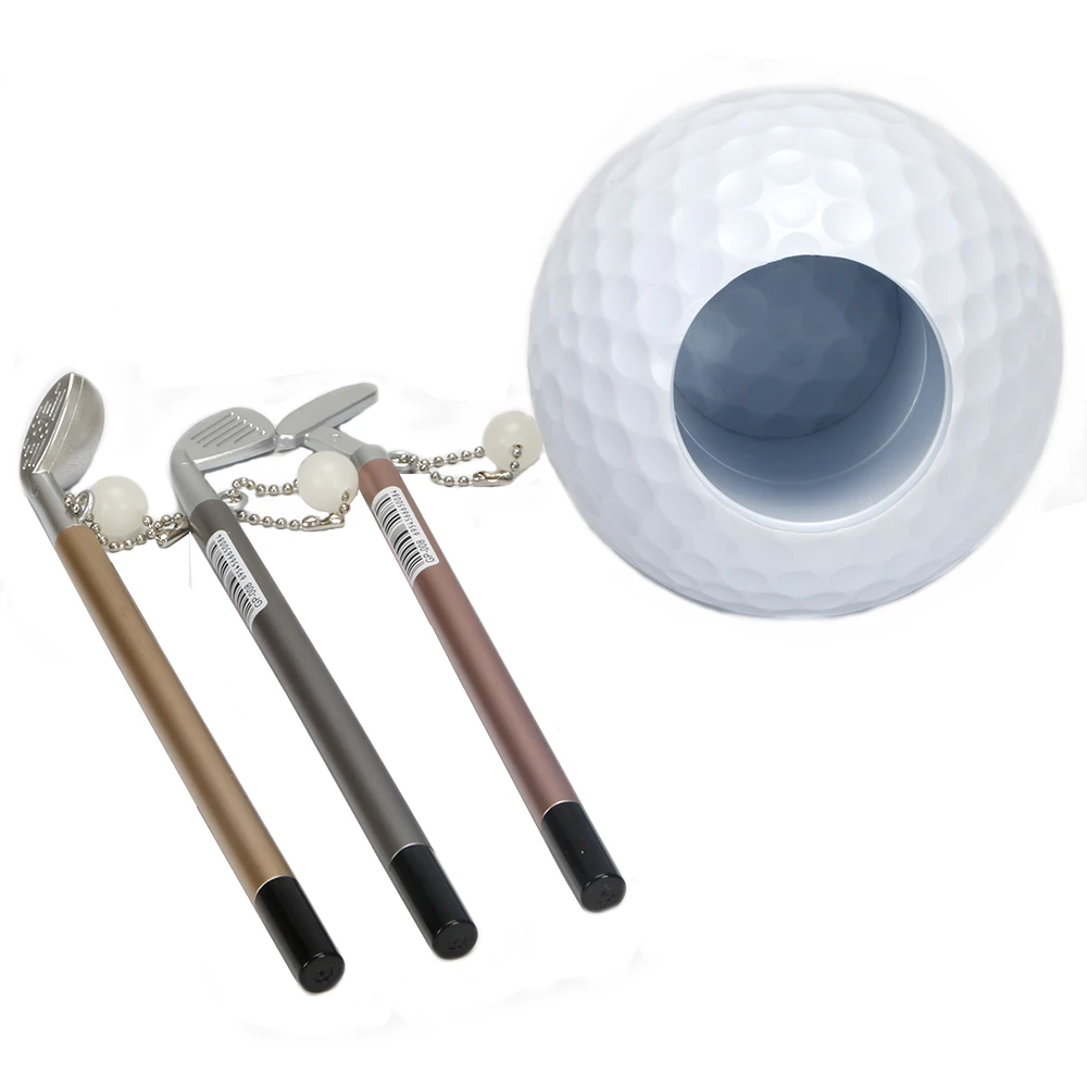 Golf Gift Mini Golf ball Pen Holder Creative Pen Container with Three Golf Club Shape Ballpoints free shipping Golf Gift Mini Golf ball Pen Holder Creative Pen Container with Three Golf Club Shape Ballpoints free shipping