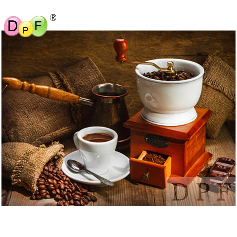 

DPF diamond embroidery Coffee beans cups diamond painting cross stich diamond mosaic full square needlework home decor pattern