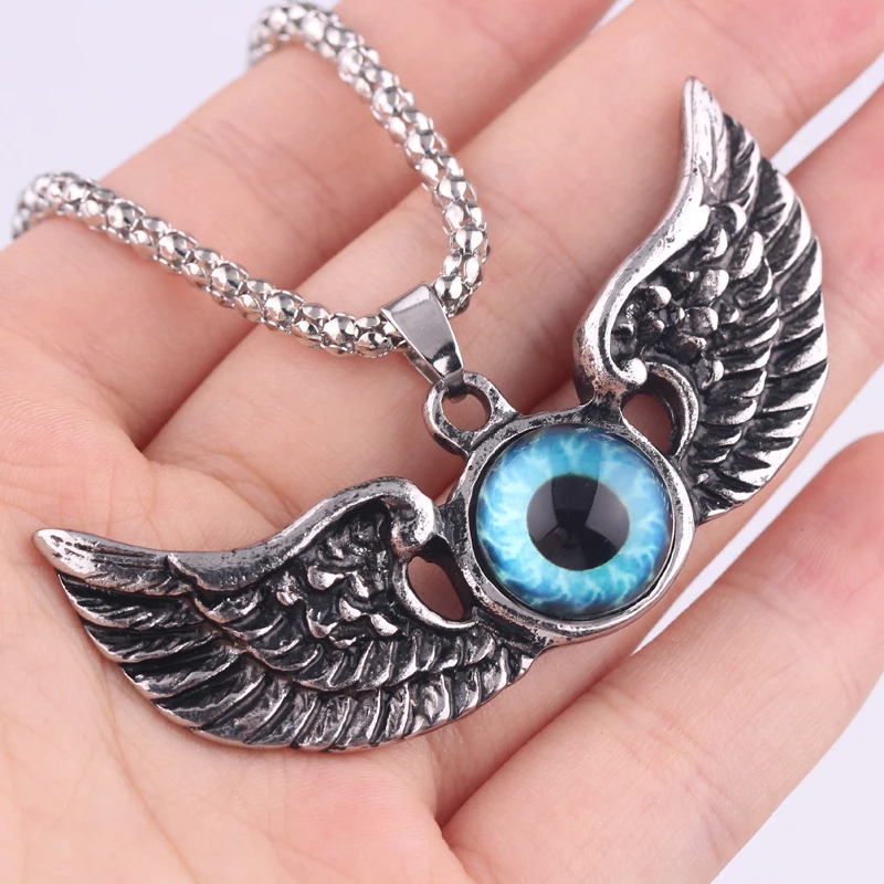 

Vintage Punk Big Wing Eye Pendant Necklace For Men Party Sweater Chain Fashion Jewelry Statement Necklace Erkek Kolye Jewellery