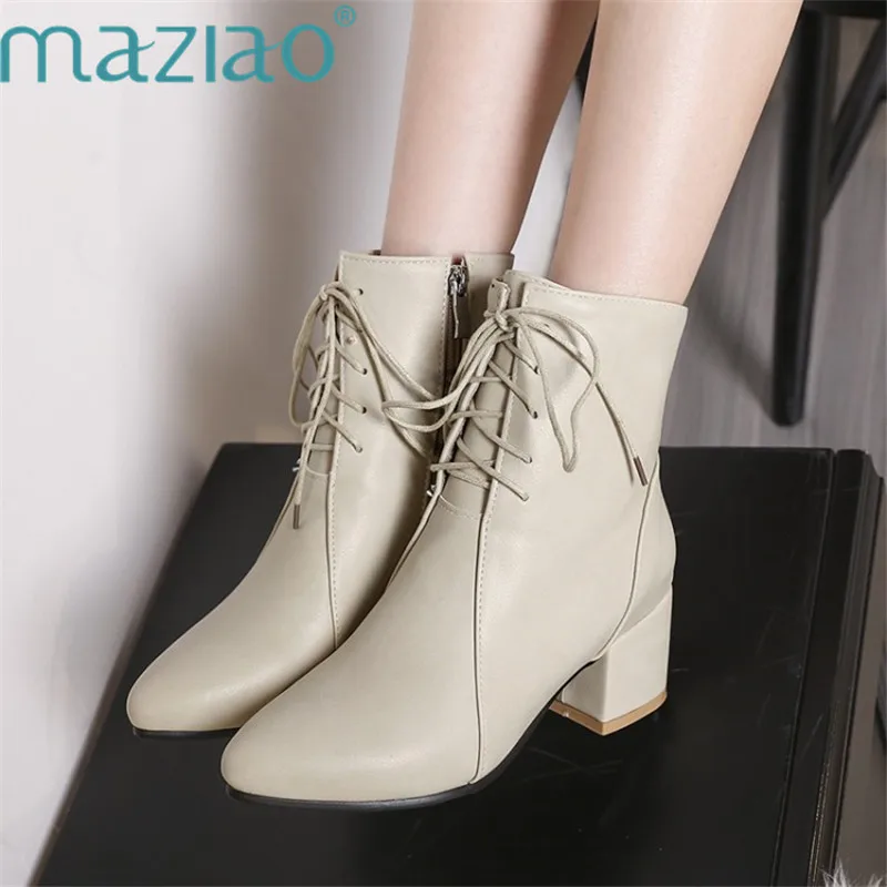

Ankle Boots for Women Pointed Toe High Heels Female Lace Up Shoes Woman Short Boot Casual Ladies Footwear MAZIAO