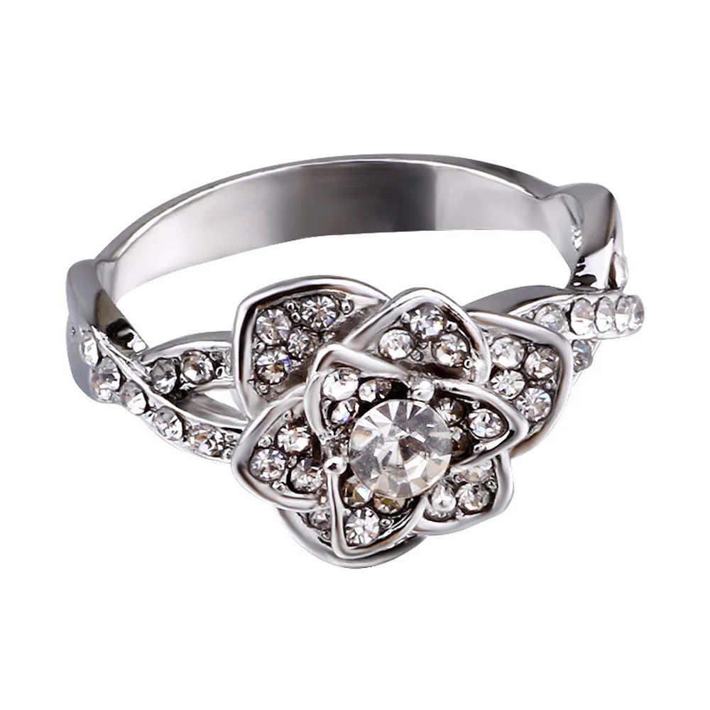 Романтические Кристальные сверкающие розовые кольца для женщин Свадебная лента регулируемого размера с цветком модное кольцо для пальца ювелирный подарок