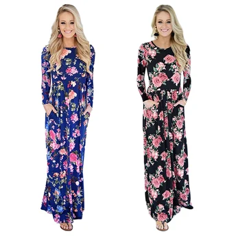 

1X Womens Dress Evening Party Womens Boho Dress Rose Printing Long Sleeve Long Maxi Dress New Rose Print Long Sleeve Dress