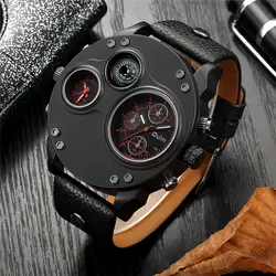 Oulm Новый повседневные часы, кожа Военная униформа для мужчин's наручные часы Dual Time Zone Спорт Элитный бренд мужской Кварцевые relogio masculino