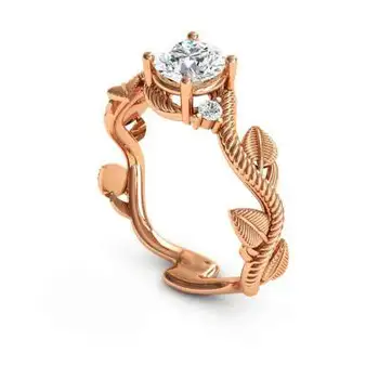 

Huitan Cirrus Shaped Rose Gold Color Wedding Ring Band For Women Twine Design Solitaire Stone Prong Setting Engagement Ring