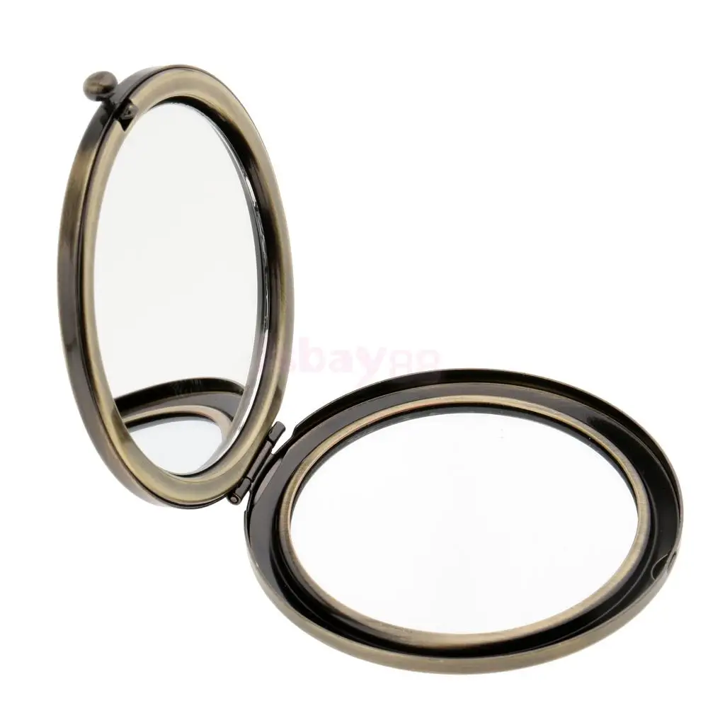 Круглое лицо 1x & 2x увеличительное зеркало, складное зеркало для макияжа, карманные двухсторонние зеркала-античный бронзовый цвет