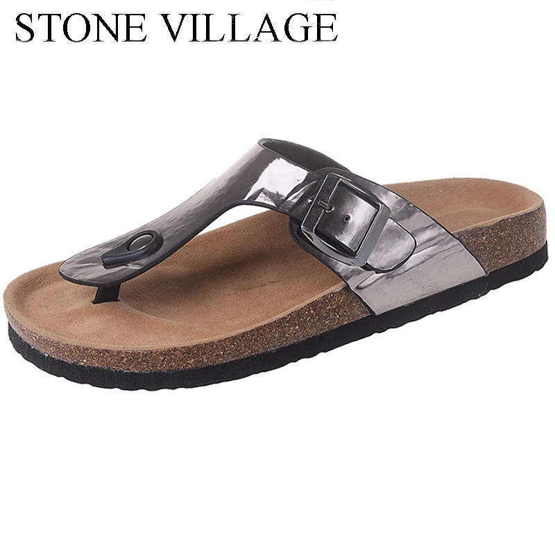

STONE VILLAGE Summer Flat Sandals Ladies Beach Flip Flops Shoes Gladiator Women Shoes bling sandals women slippers