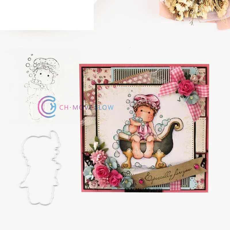 

Girl Transparent Rubber Silicone Clear Stamps and metal cutting dies for Tampons Seal Card Making Diy