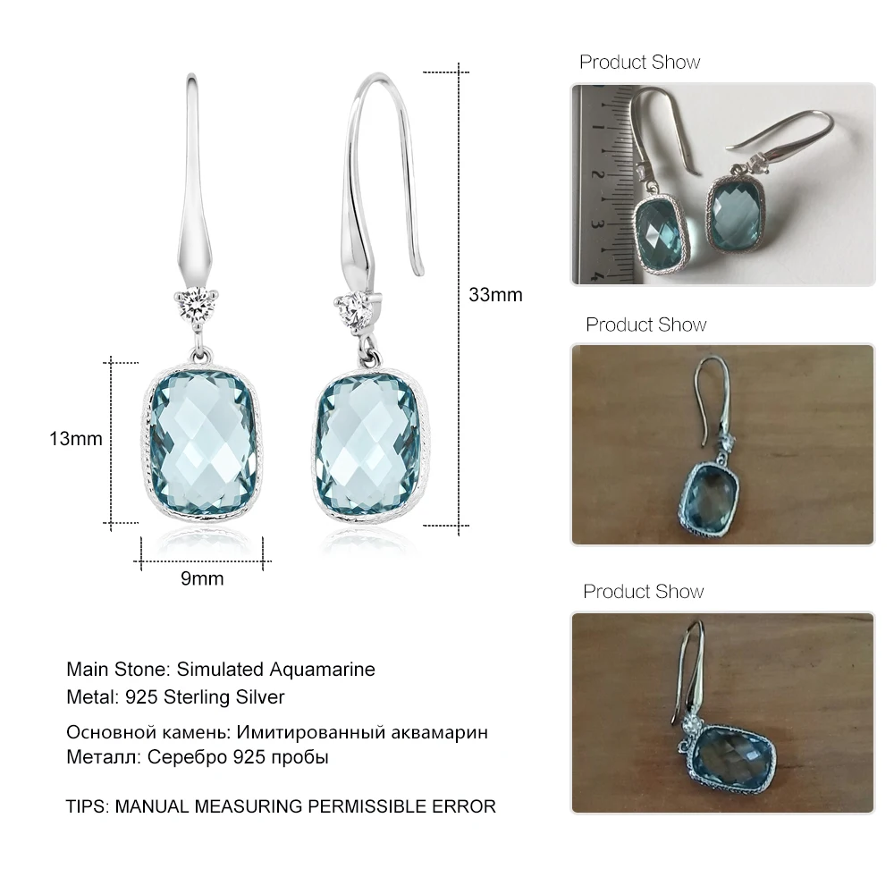 Gemstoneking Cushion Checkerboard Simulated Blue Aquamarine Earrings Gemstoneking Cushion Checkerboard Simulated Blue Aquamarine Earrings For Women Solid 925 Strerling Silver Drop In From Jewelry