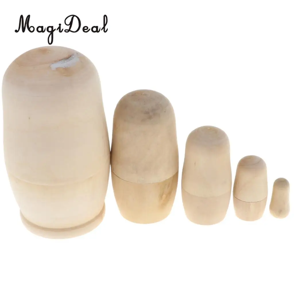 5PCS Wooden Russian Nesting Dolls Matryoshka Stacking Nested Dolls Toys Christmas Gifts Home Decoration for DIY Hand Painted