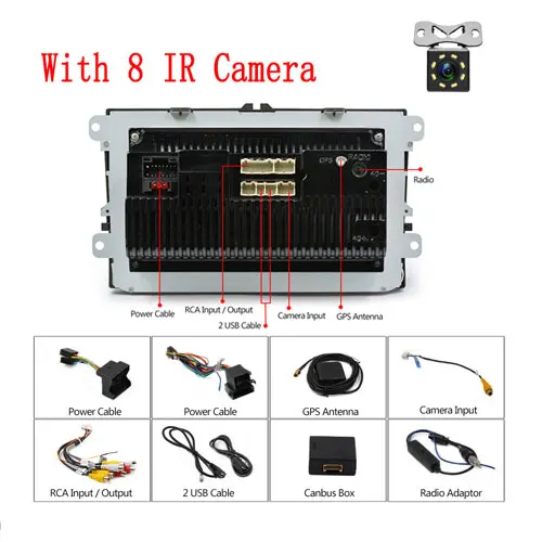 Camecho 2Din gps Android 8,1 Автомагнитола 9 дюймов Авторадио автомобильный мультимедийный плеер для VW SKODA GOLF Golf 6 POLO PASSAT JETTA TIGUAN - Цвет: With 8 IR Camera