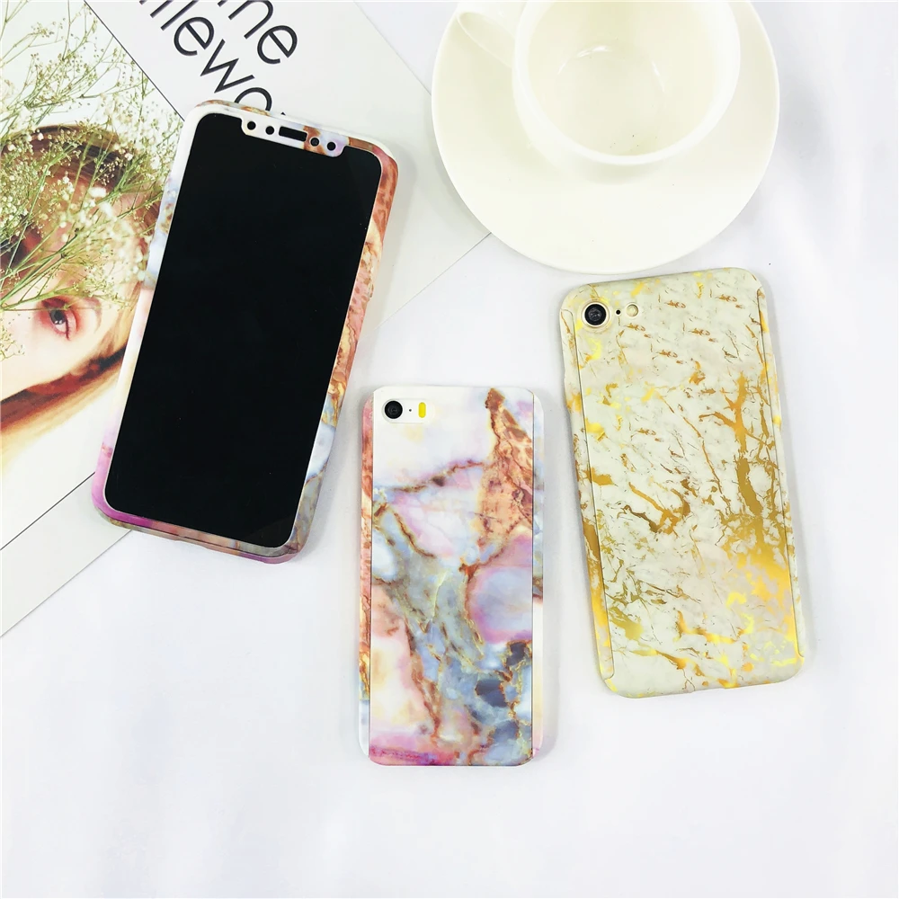

For IPhoneX Cases 360 Degree Shockproof Dustproof Abstract Marble Texture Case for IPhone 6 6S 7 8Plus 5 SE Hard Frosted Case