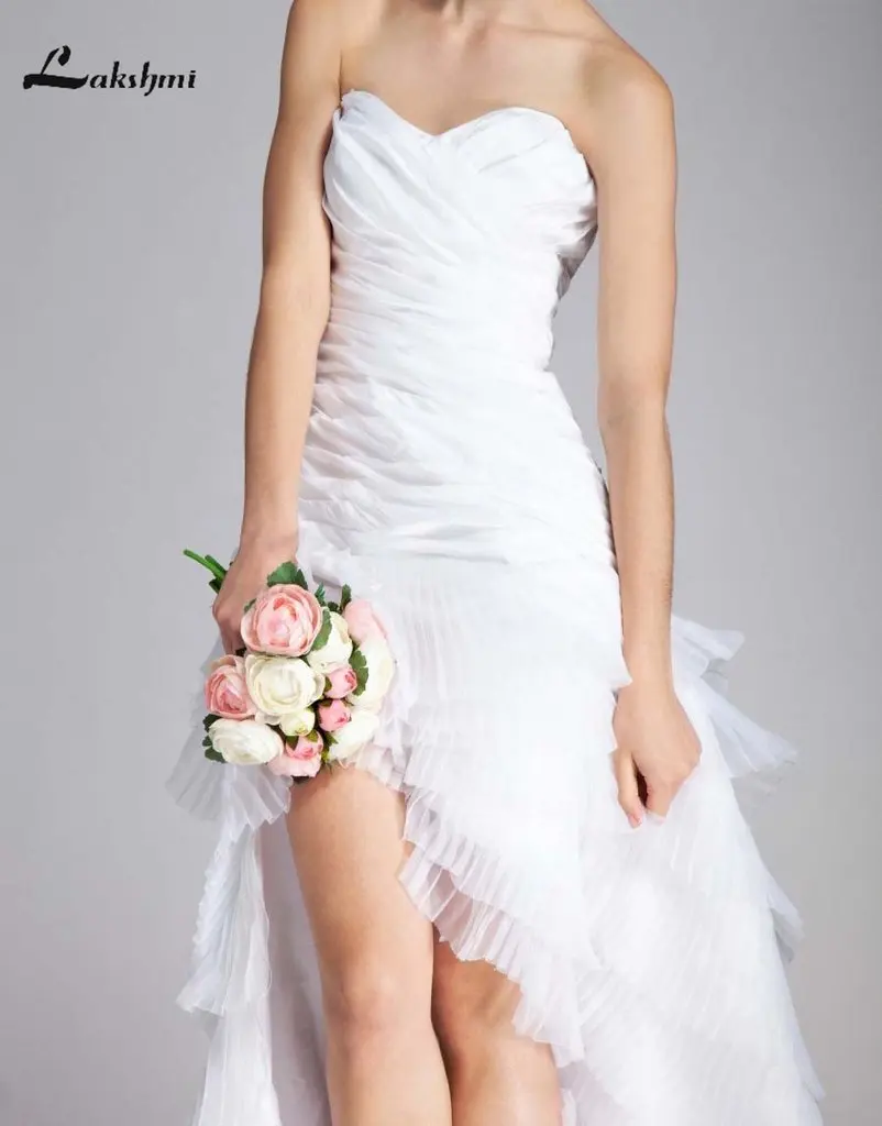 Свадебные платья для сада короткое спереди длинное сзади органза Высокая Низкая свадебное платье trouwjurk на заказ