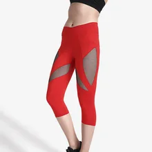 JIGERJOGER Весна Новые однотонные красные сетчатые полые Капри для занятий йогой шорты леггинсы женские большие размеры XL спортивные Леггинсы