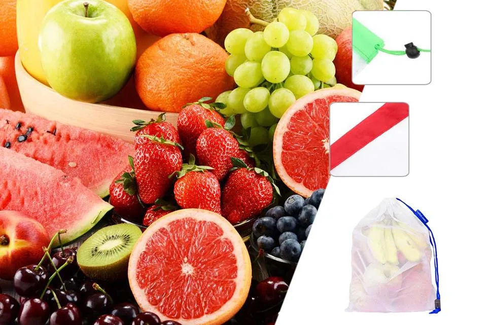 TEENRA 12 шт. многоразовые сетчатые сумки 3 размера, сетчатые сумки для фруктов, моющиеся сетчатые сумки-органайзеры для продуктов, фруктов, овощей