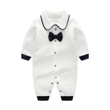 Весенне-осенний комбинезон с галстуком-бабочкой для маленьких джентльменов; хлопковый комбинезон с длинными рукавами для маленьких мальчиков и девочек; комбинезон