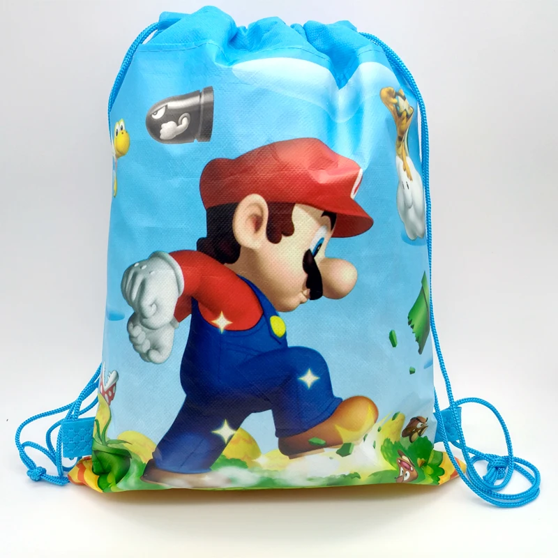 

1PCS Happy Birthday Party Kids Boys Favors Bag Super Mario Theme Non-woven Fabric Drawstring Gifts Bags Decoration Event Mochila