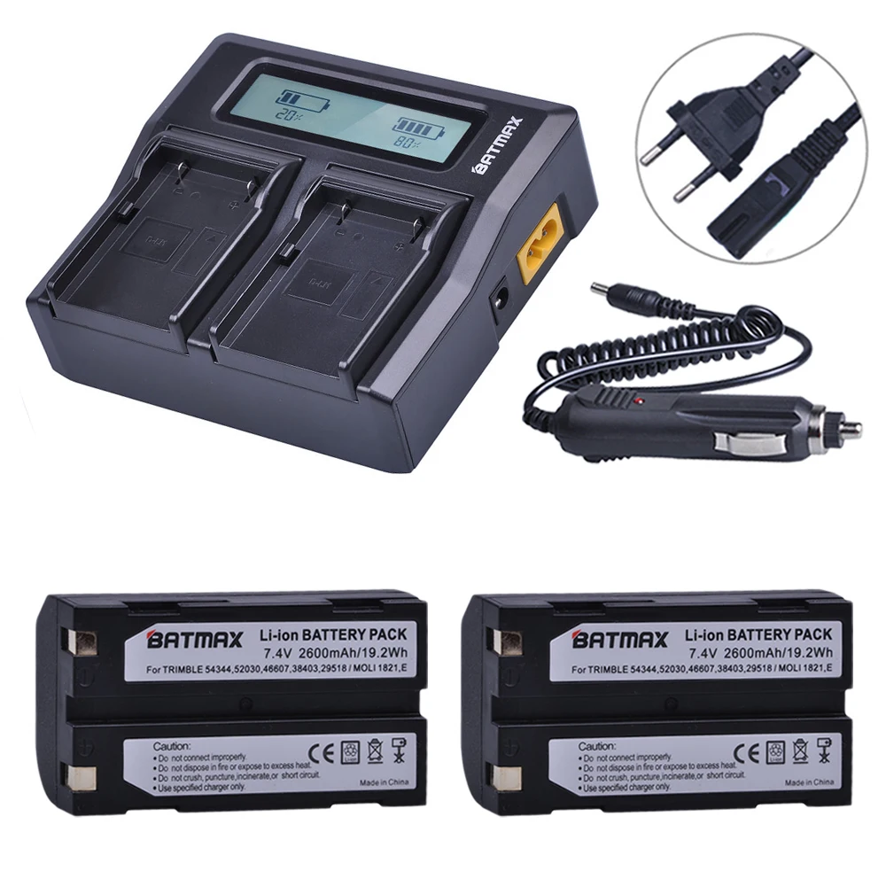 2Pcs 54344 Batteria Gps + Lcd Veloce Caricatore Doppio Per Trimble 29518,46607, 52030,38403, R8, 5700,5800, R6, R7, R8, R8 Gnss Ricevitore Gps