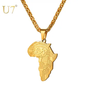 

U7 African Map Pattern Eye Of Horus Pendant Necklaces for Women/Men Gift Eye Gold/Black Color Allah Necklace Amulet Collar P1194