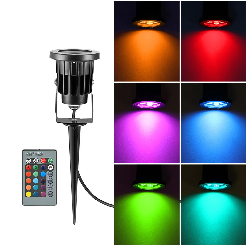 Kopen AUCD Mini AC85 265V IP65 Waterdicht 8 W RGB LED Gazon Spotlight Licht 24 Toetsen Afstandsbediening Lampen Tuin Outdoor Landschap Verlichting L03