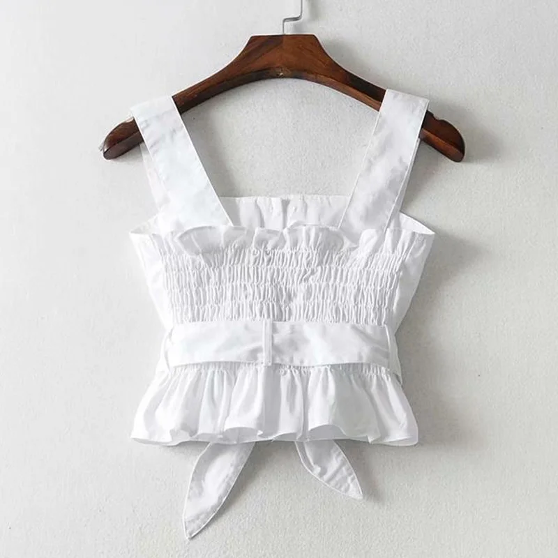summer new slim slimming wild word collar backless waist bandage strap vest jacket women White Sleeveless Strapless Female