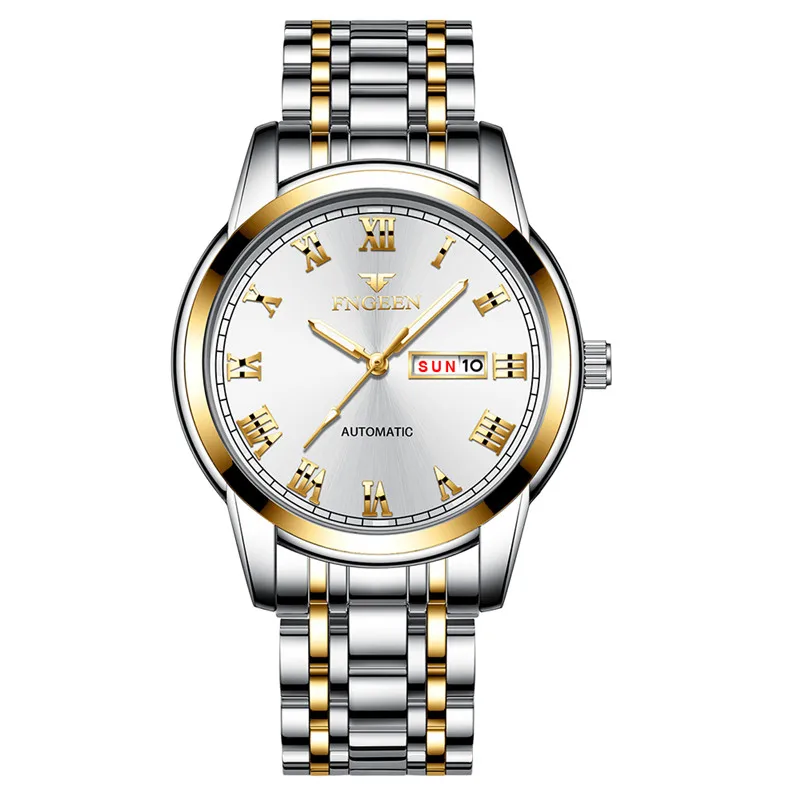 Мужские часы, мужские Модные Спортивные Роскошные Кварцевые часы со стальным ремешком, деловые наручные часы с датой и неделей, Reloj Hombre - Цвет: steel gold white
