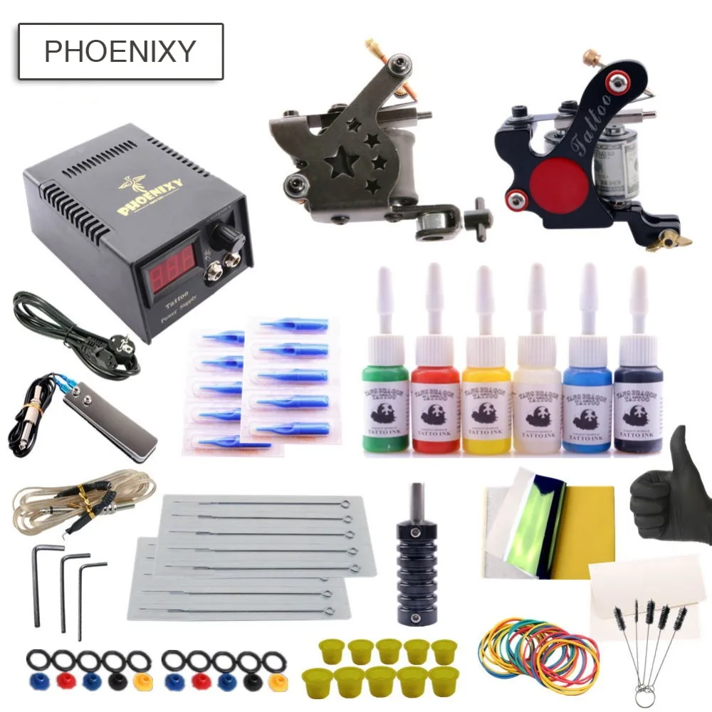 

Kit For Professional Tattoo Set 2 Tattoo Machine Kit Permanent Pigment Power Supply Set Tattoo Grips Body Art Tools Tattoo Kits
