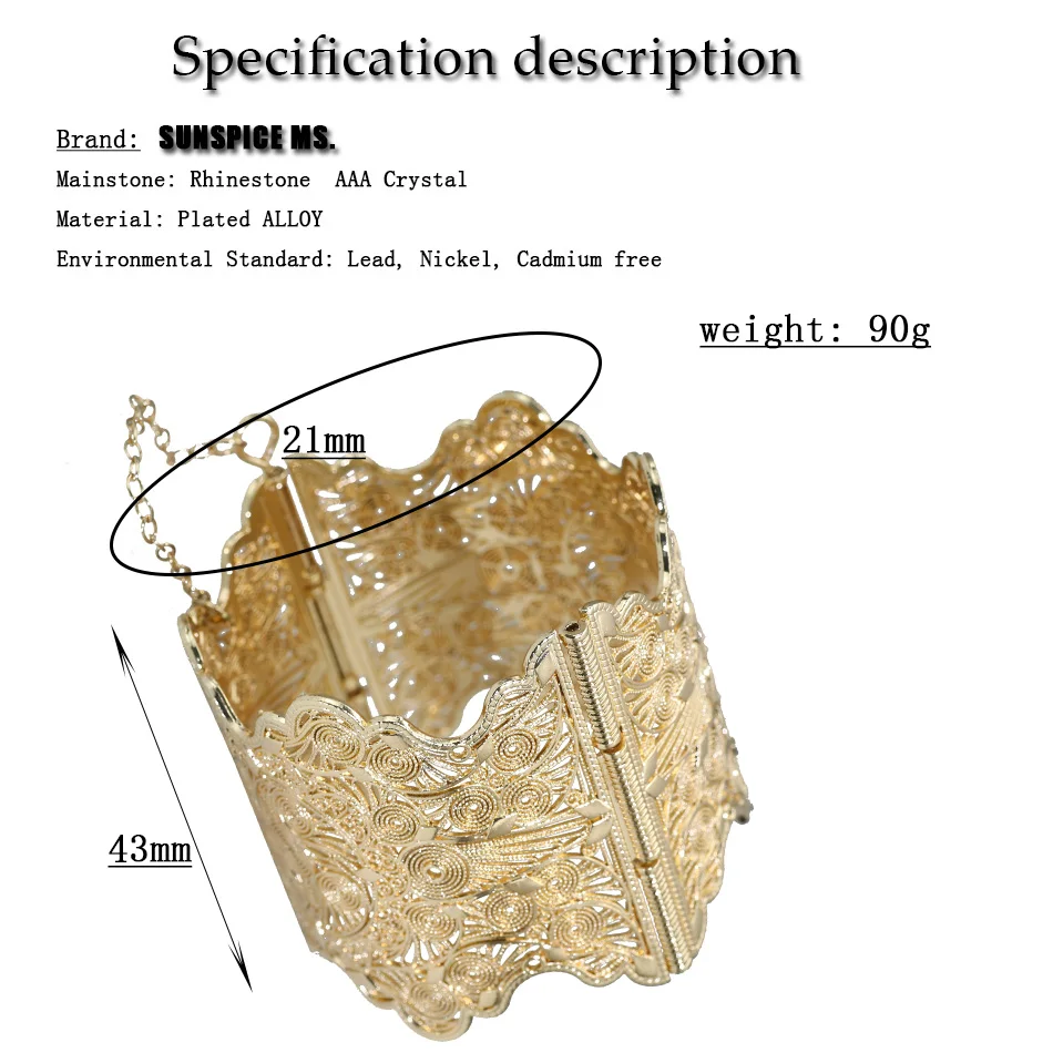 SUNSPICE, индийский золотой цвет, свадебный браслет, большой размер, Браслет-манжета, женский браслет, Богемия, этнический фестиваль, подарки, бижутерия, Прямая поставка