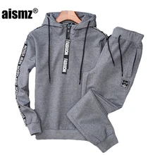 Aismz спортивный костюм Мужская спортивная одежда толстовки+ штаны Пот комплект из двух предметов Мужская Толстовка спортивный бегущий спортивный костюм для мужчин одежда