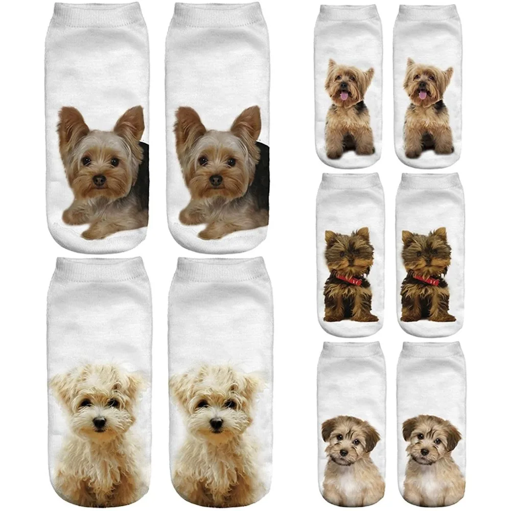 Women Schnauzer Short Socks Young Lady Girls Casual Cute 3D Dog Anklet Print Cotton Socks for Summer