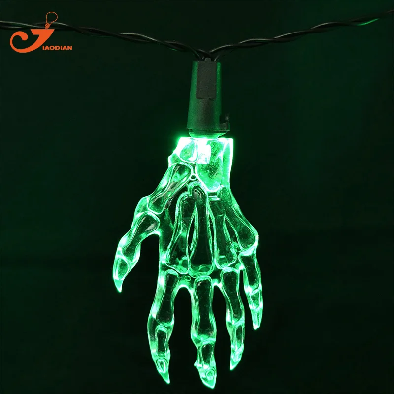 New Halloween Skeleton Hands Party String Lights 10 Light Skull Green