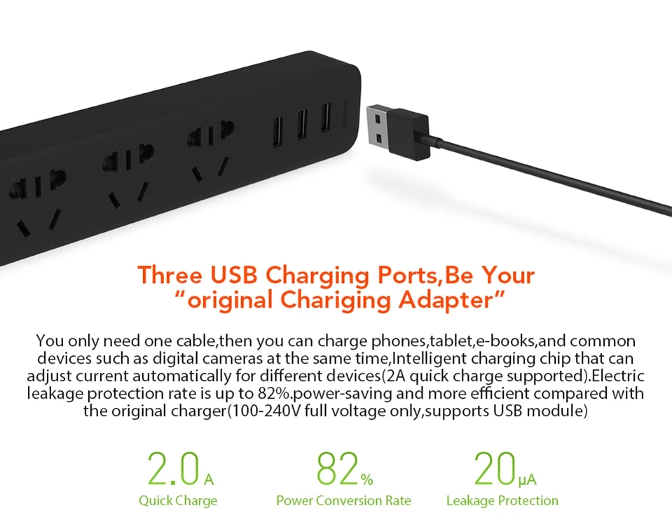 Original Xiaomi Mijia Smart Power Strip 3 2A Fast Charging USB Ports + 3 Sockets Xiaomi Xiaom MI Smart Home Black With Adapter (3)