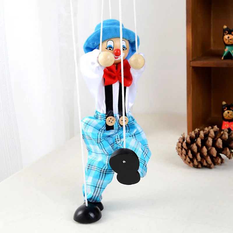 

2018 1Pc Pull String Puppet Clown Wooden Marionette Toy Joint Activity Doll Vintage Baby Kids Child Gifts