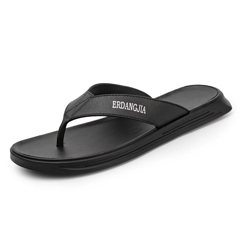 

2019 new summer rubber flip flops men's casual personality tide male non-slip beach slippers black soft leather slides