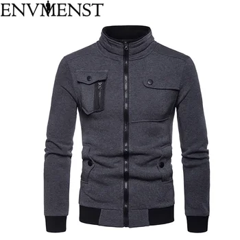 

Fashion Solid Color Hoodies Spring Autumn Long Sleeved Stand Tops Casual Hip Pop Pullover Men Sweatshirt