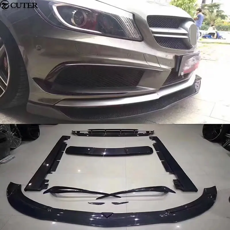 

W176 A45 Carbon fiber front bumper lip rear diffuser side skirts rear spoiler For Benz A45 AMG body kit 2013UP