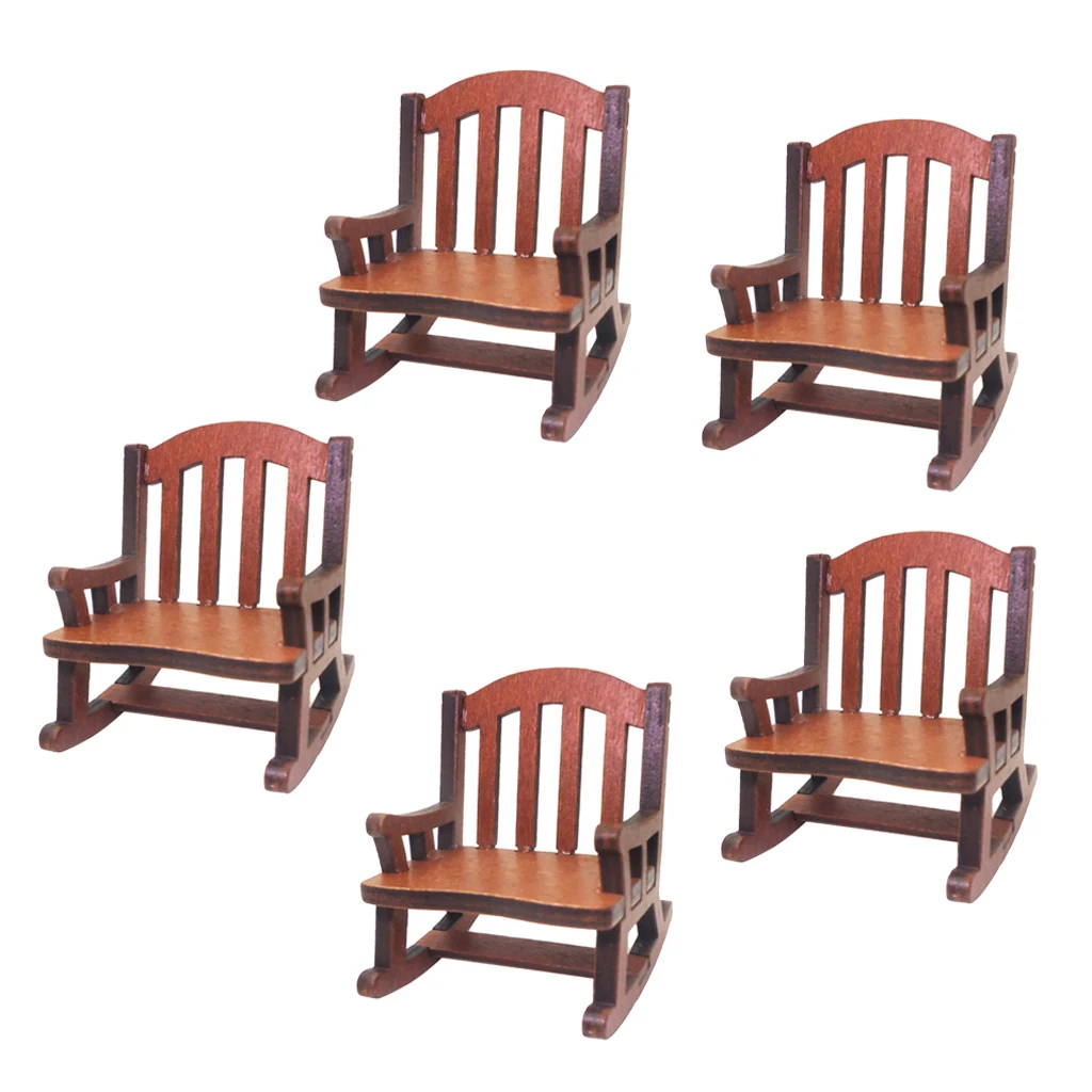5 Pieces Dollhouse Miniature Wood Rocking Chair Rocker Outdoor Garden Furniture Accessories