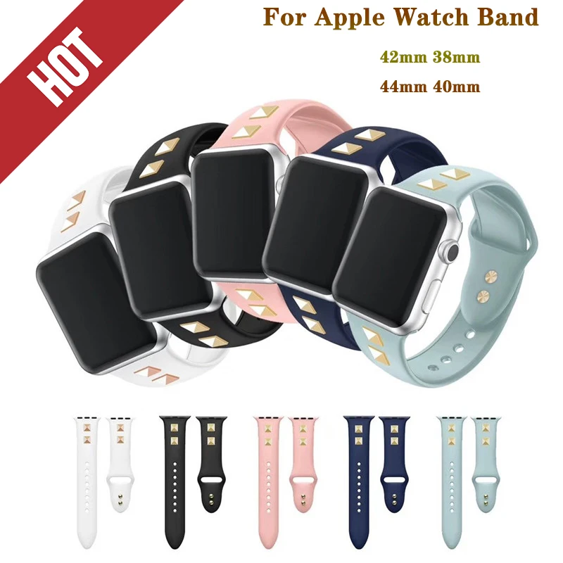 

Soft silicone Sport band for Apple watch band 44/42/40/38mm Bracelet Strap punk rivet style Compatible for iWatch series 4/3/2/1